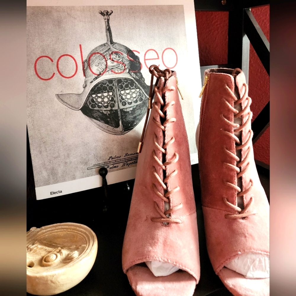 JOIE Lakia Light Mauve Velvet Lace-Up PeepToe Boots Size EU 36.5 /6.5